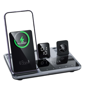 منصة شحن لاسلكي 4*1 + ساعة ديجيتال